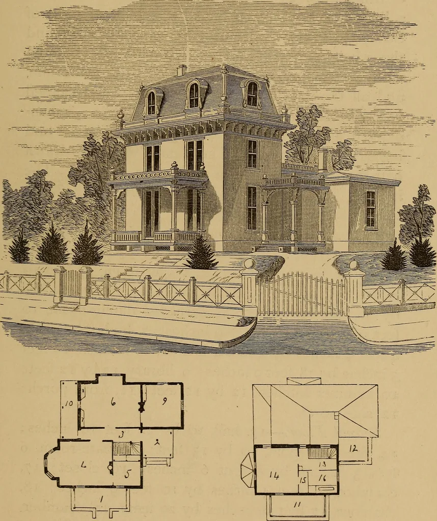 An illustration from Hobbs's architecture: containing designs and ground plans for villas, cottages and other edifices, both suburban and rural, adapted to the United States. With rules for criticism, and introduction, 1876, leaf 58