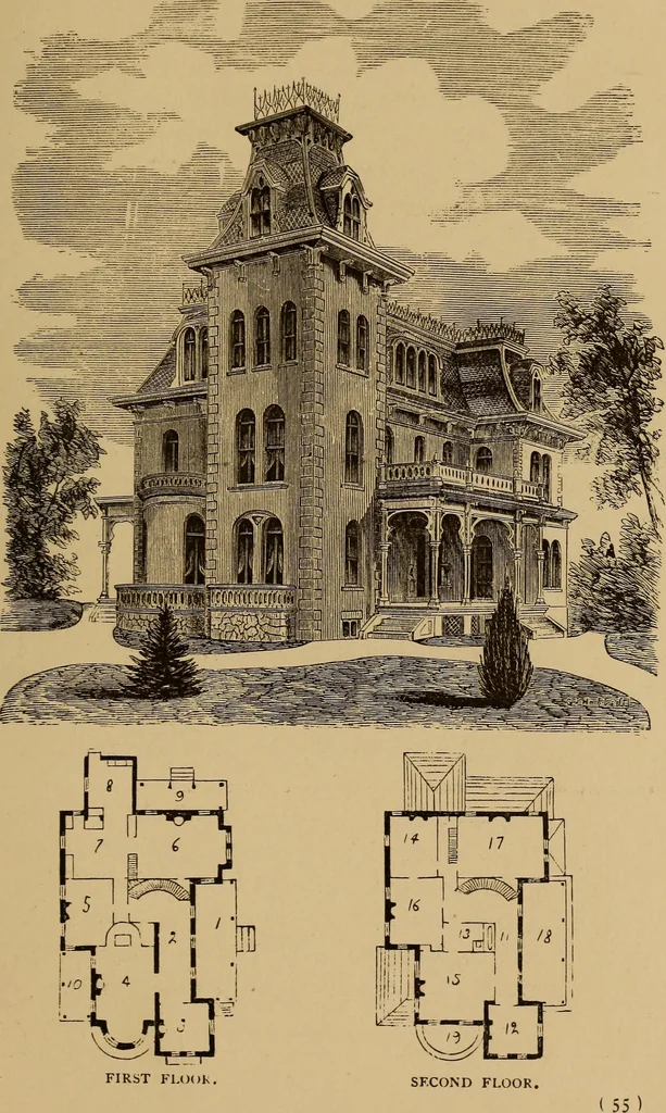 An illustration from Hobbs's architecture: containing designs and ground plans for villas, cottages and other edifices, both suburban and rural, adapted to the United States. With rules for criticism, and introduction, 1876, leaf 64