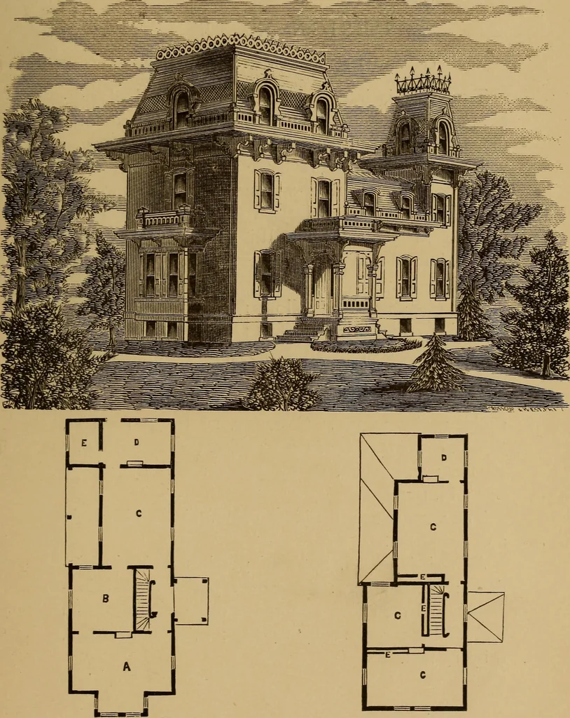 An illustration from Hobbs's architecture: containing designs and ground plans for villas, cottages and other edifices, both suburban and rural, adapted to the United States. With rules for criticism, and introduction, 1876, leaf 90