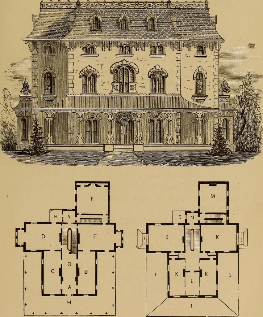 An illustration from Hobbs's architecture: containing designs and ground plans for villas, cottages and other edifices, both suburban and rural, adapted to the United States. With rules for criticism, and introduction, 1876, leaf 92