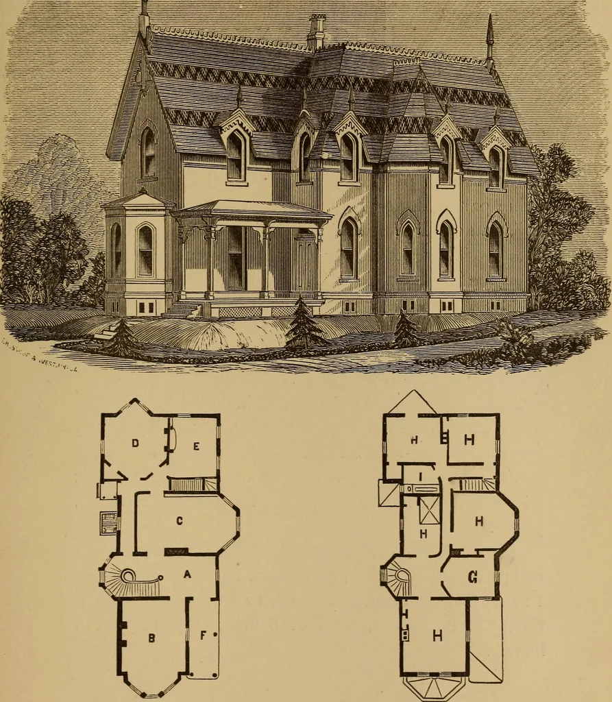 An illustration from Hobbs's architecture: containing designs and ground plans for villas, cottages and other edifices, both suburban and rural, adapted to the United States. With rules for criticism, and introduction, 1876, leaf 94