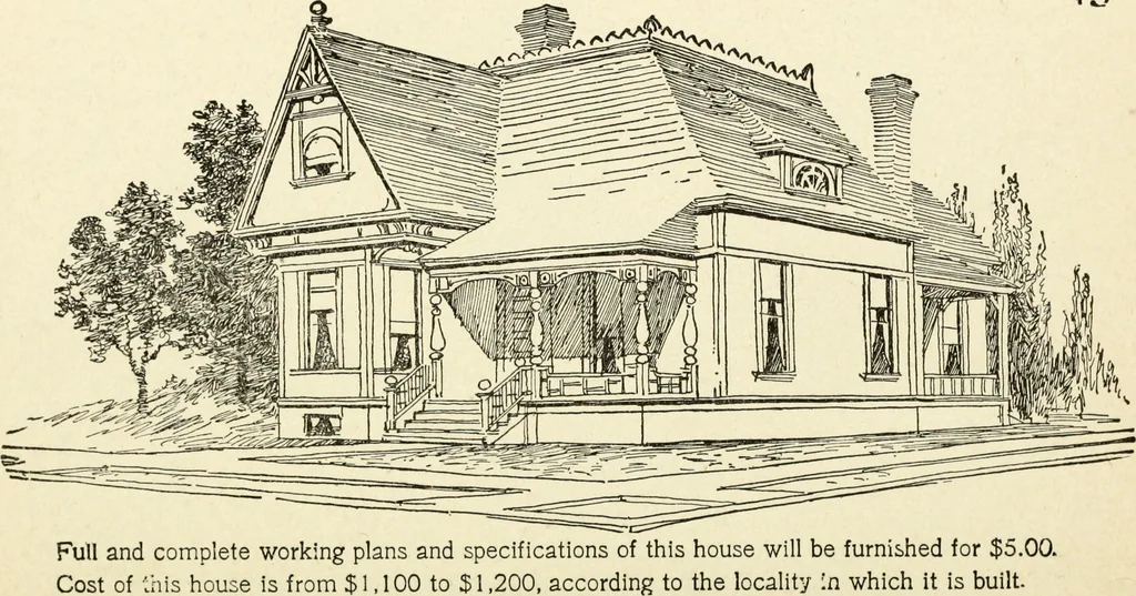 An illustration from Hodgson's low cost American homes; perspective views and floor plans of one hundred low and medium priced houses, 1905, leaf 103