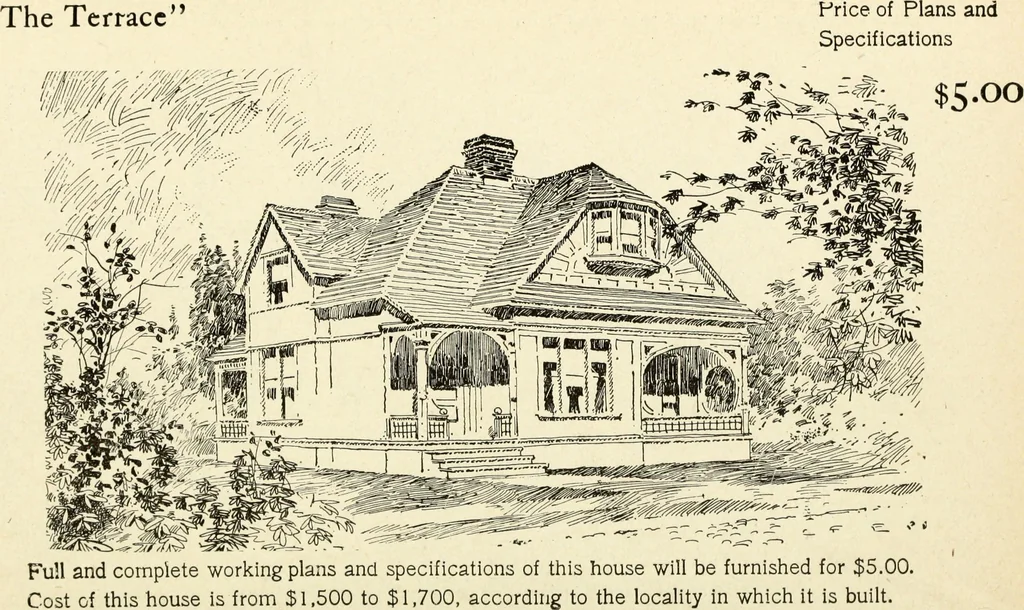 An illustration from Hodgson's low cost American homes; perspective views and floor plans of one hundred low and medium priced houses, 1905, leaf 107