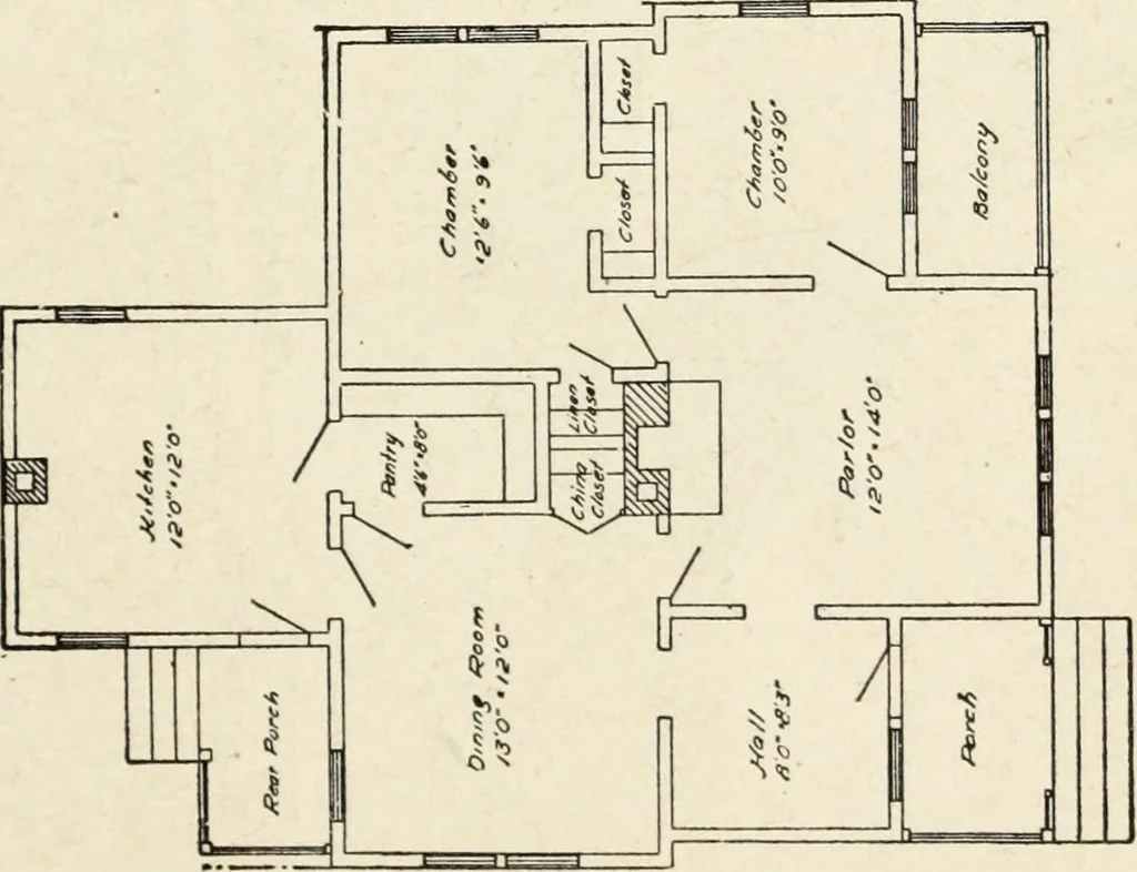 An illustration from Hodgson's low cost American homes; perspective views and floor plans of one hundred low and medium priced houses, 1905, leaf 108