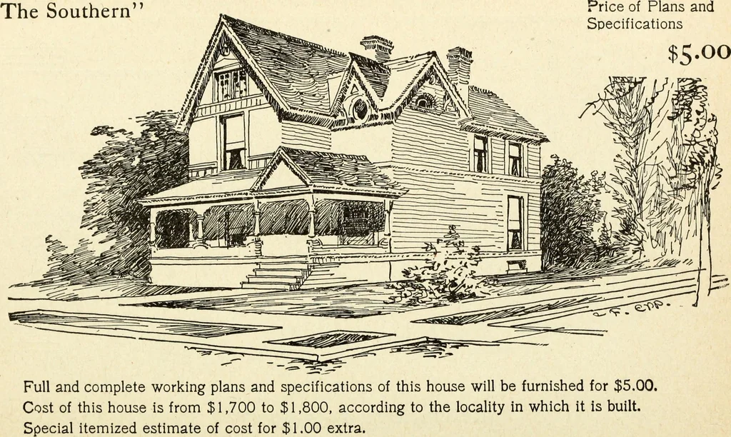 An illustration from Hodgson's low cost American homes; perspective views and floor plans of one hundred low and medium priced houses, 1905, leaf 109