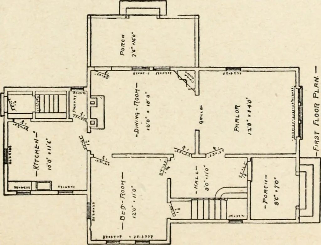 An illustration from Hodgson's low cost American homes; perspective views and floor plans of one hundred low and medium priced houses, 1905, leaf 114