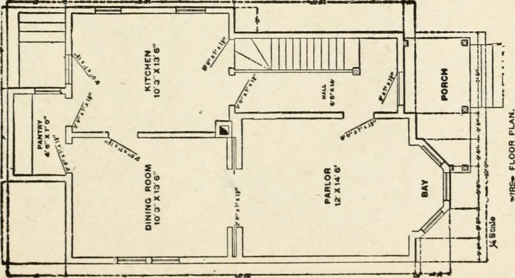 An illustration from Hodgson's low cost American homes; perspective views and floor plans of one hundred low and medium priced houses, 1905, leaf 116