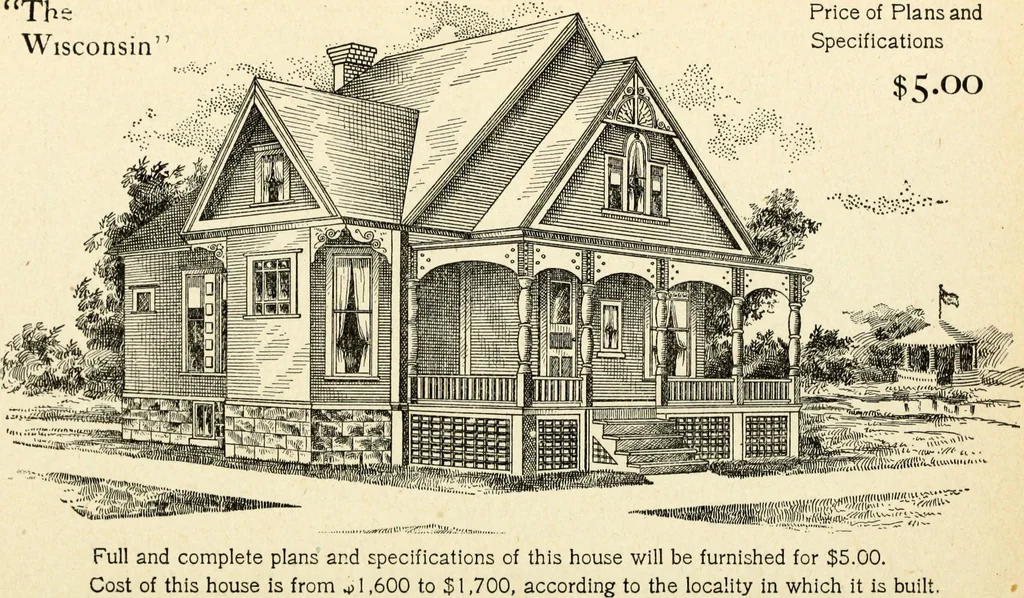 An illustration from Hodgson's low cost American homes; perspective views and floor plans of one hundred low and medium priced houses, 1905, leaf 121
