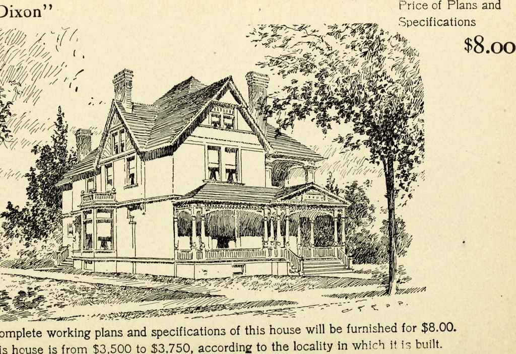 An illustration from Hodgson's low cost American homes; perspective views and floor plans of one hundred low and medium priced houses, 1905, leaf 129