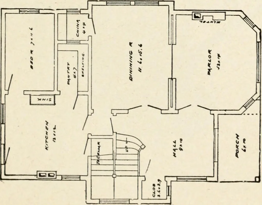 An illustration from Hodgson's low cost American homes; perspective views and floor plans of one hundred low and medium priced houses, 1905, leaf 134