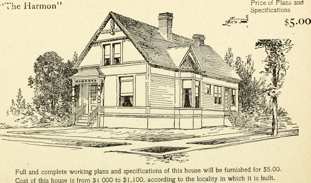 An illustration from Hodgson's low cost American homes; perspective views and floor plans of one hundred low and medium priced houses, 1905, leaf 135