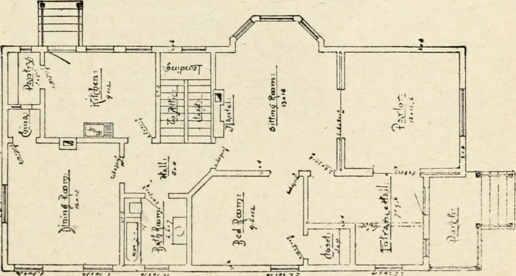 An illustration from Hodgson's low cost American homes; perspective views and floor plans of one hundred low and medium priced houses, 1905, leaf 136