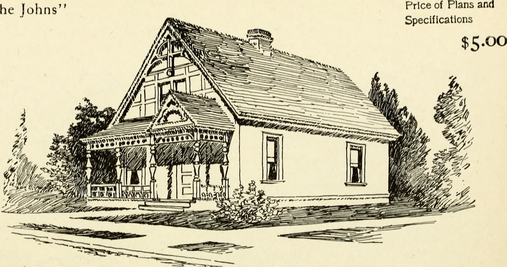 An illustration from Hodgson's low cost American homes; perspective views and floor plans of one hundred low and medium priced houses, 1905, leaf 137