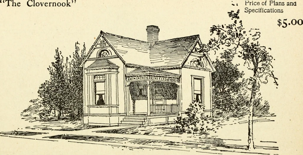 An illustration from Hodgson's low cost American homes; perspective views and floor plans of one hundred low and medium priced houses, 1905, leaf 139