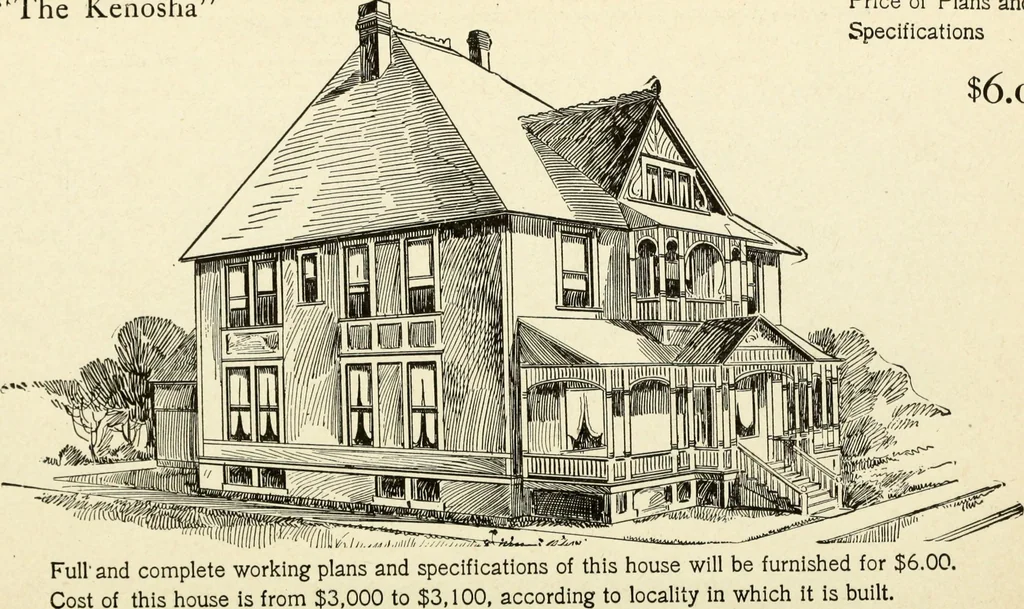 An illustration from Hodgson's low cost American homes; perspective views and floor plans of one hundred low and medium priced houses, 1905, leaf 141