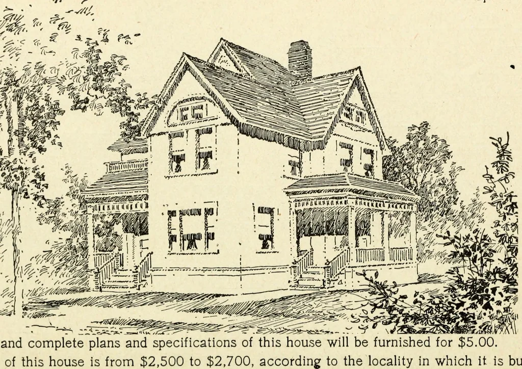 An illustration from Hodgson's low cost American homes; perspective views and floor plans of one hundred low and medium priced houses, 1905, leaf 143