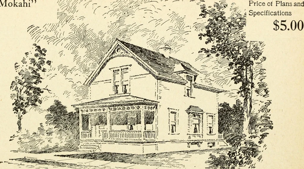 An illustration from Hodgson's low cost American homes; perspective views and floor plans of one hundred low and medium priced houses, 1905, leaf 151