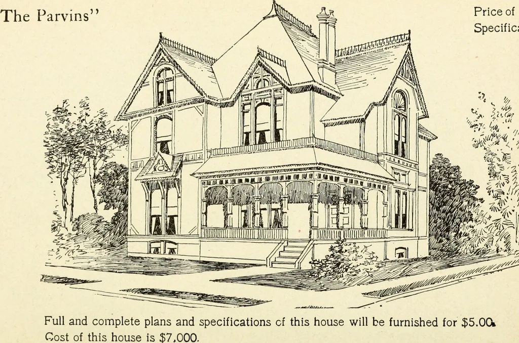 An illustration from Hodgson's low cost American homes; perspective views and floor plans of one hundred low and medium priced houses, 1905, leaf 157