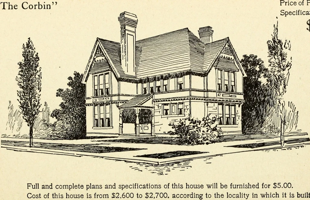 An illustration from Hodgson's low cost American homes; perspective views and floor plans of one hundred low and medium priced houses, 1905, leaf 159
