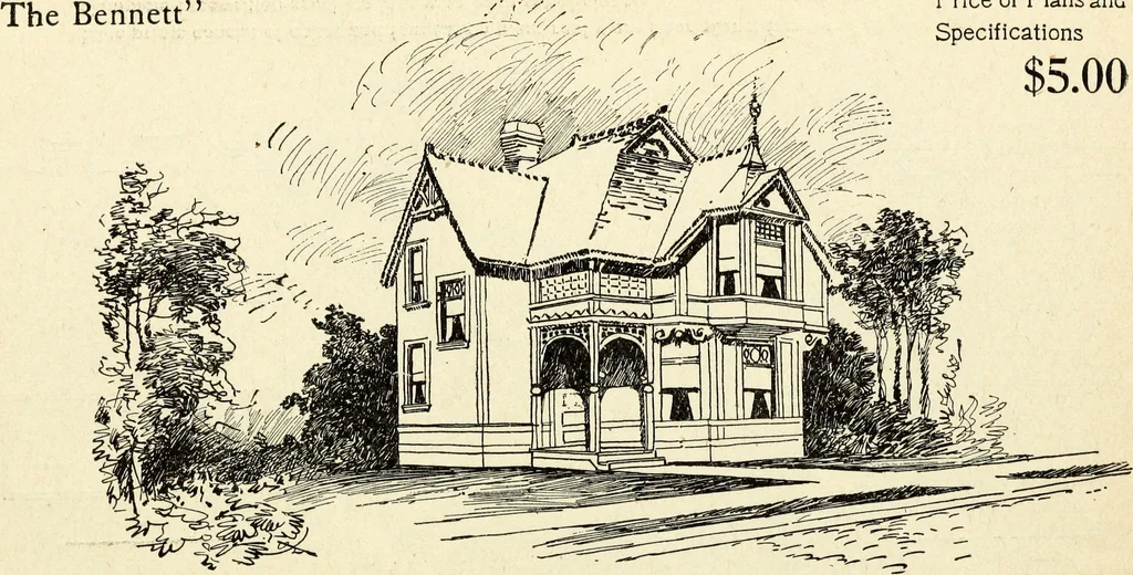 An illustration from Hodgson's low cost American homes; perspective views and floor plans of one hundred low and medium priced houses, 1905, leaf 163
