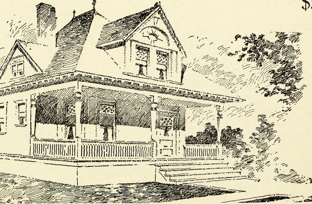 An illustration from Hodgson's low cost American homes; perspective views and floor plans of one hundred low and medium priced houses, 1905, leaf 165