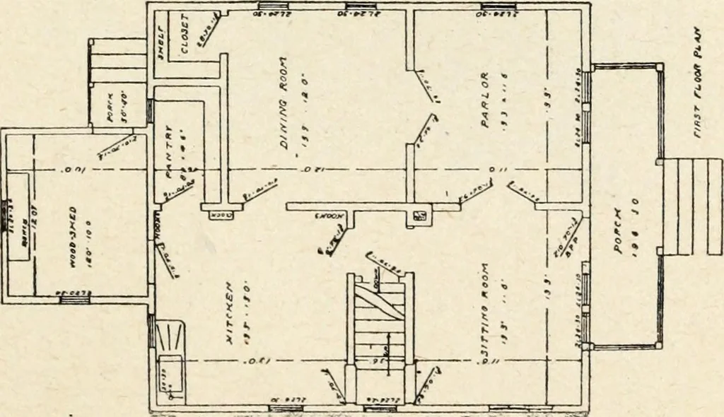 An illustration from Hodgson's low cost American homes; perspective views and floor plans of one hundred low and medium priced houses, 1905, leaf 168