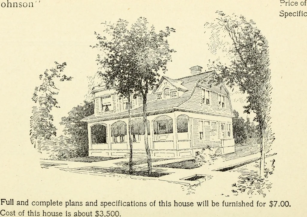 An illustration from Hodgson's low cost American homes; perspective views and floor plans of one hundred low and medium priced houses, 1905, leaf 173