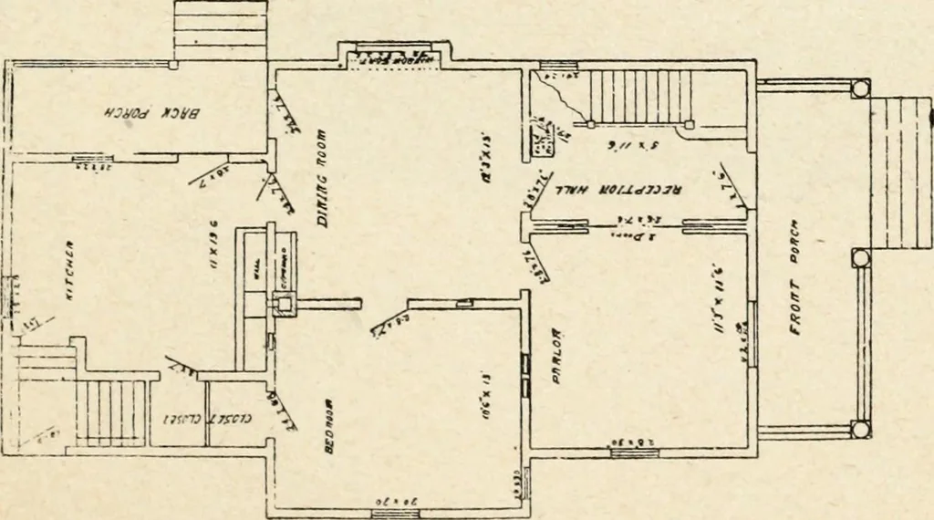 An illustration from Hodgson's low cost American homes; perspective views and floor plans of one hundred low and medium priced houses, 1905, leaf 184