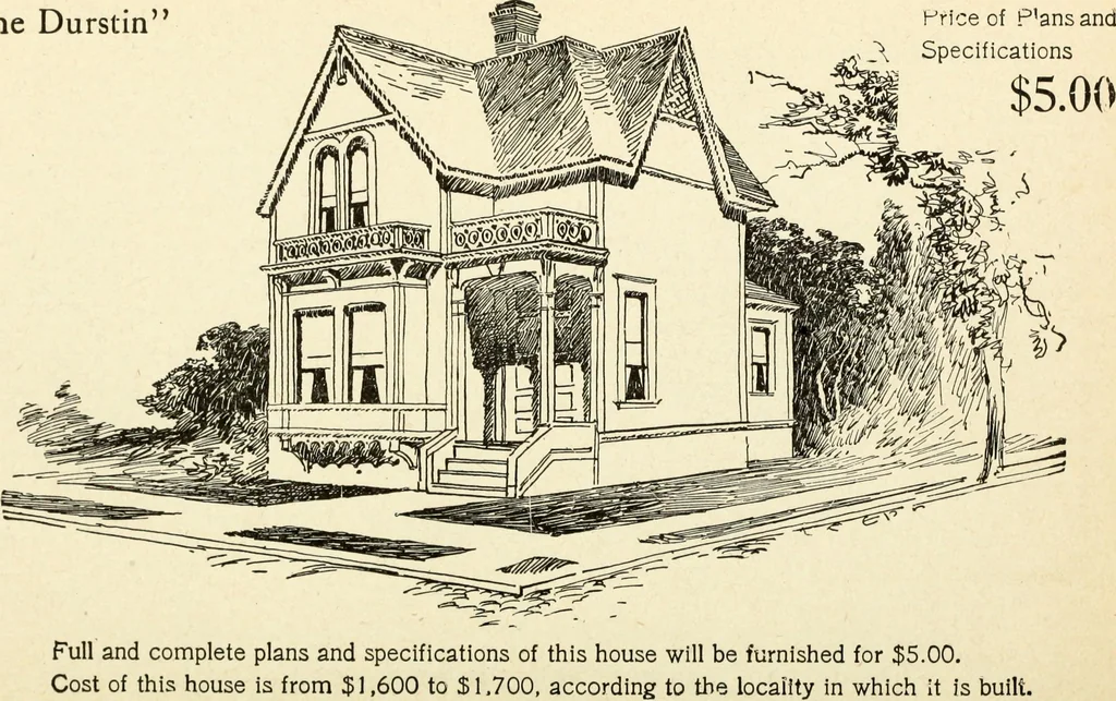 An illustration from Hodgson's low cost American homes; perspective views and floor plans of one hundred low and medium priced houses, 1905, leaf 189