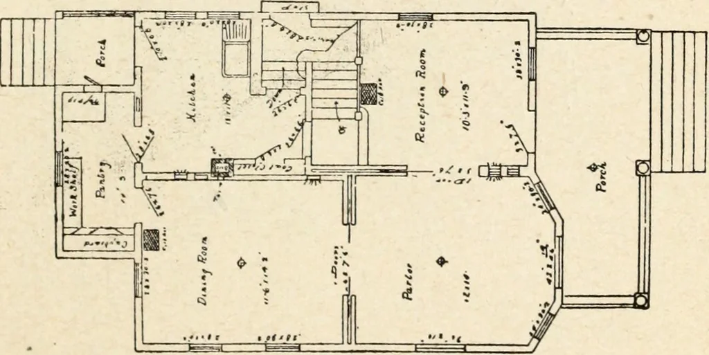 An illustration from Hodgson's low cost American homes; perspective views and floor plans of one hundred low and medium priced houses, 1905, leaf 192