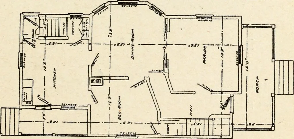 An illustration from Hodgson's low cost American homes; perspective views and floor plans of one hundred low and medium priced houses, 1905, leaf 194
