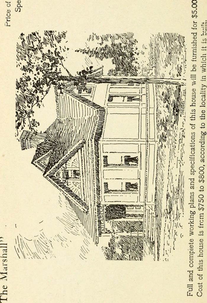 An illustration from Hodgson's low cost American homes; perspective views and floor plans of one hundred low and medium priced houses, 1905, leaf 199