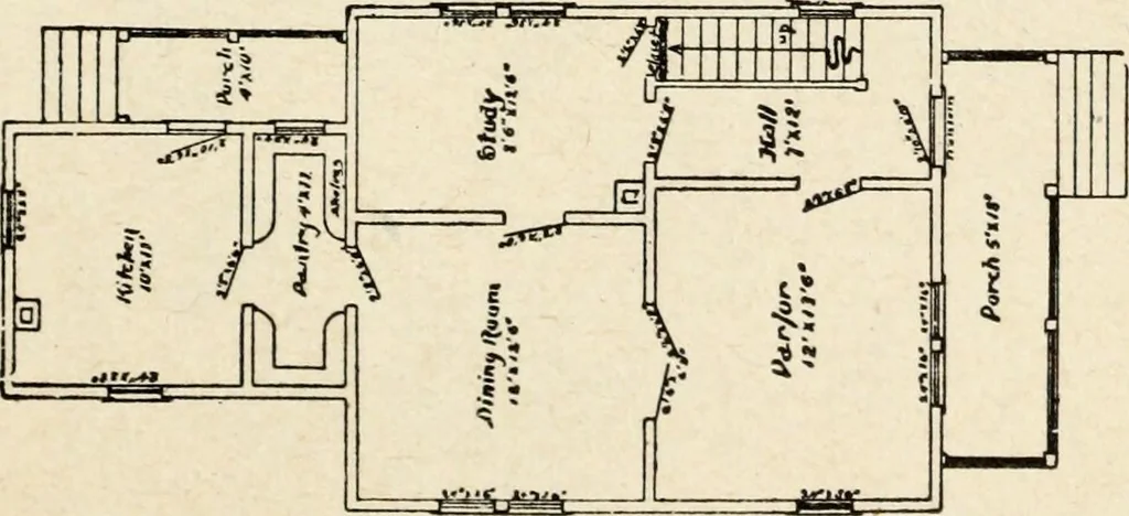 An illustration from Hodgson's low cost American homes; perspective views and floor plans of one hundred low and medium priced houses, 1905, leaf 202