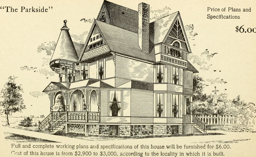An illustration from Hodgson's low cost American homes; perspective views and floor plans of one hundred low and medium priced houses, 1905, leaf 203
