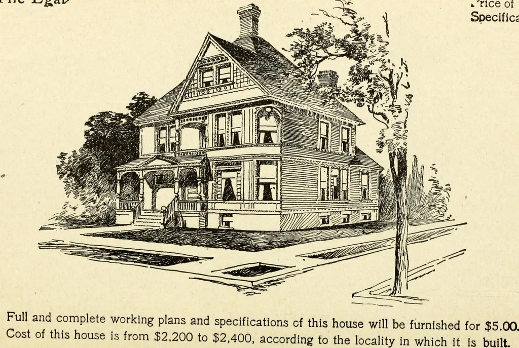 An illustration from Hodgson's low cost American homes; perspective views and floor plans of one hundred low and medium priced houses, 1905, leaf 205