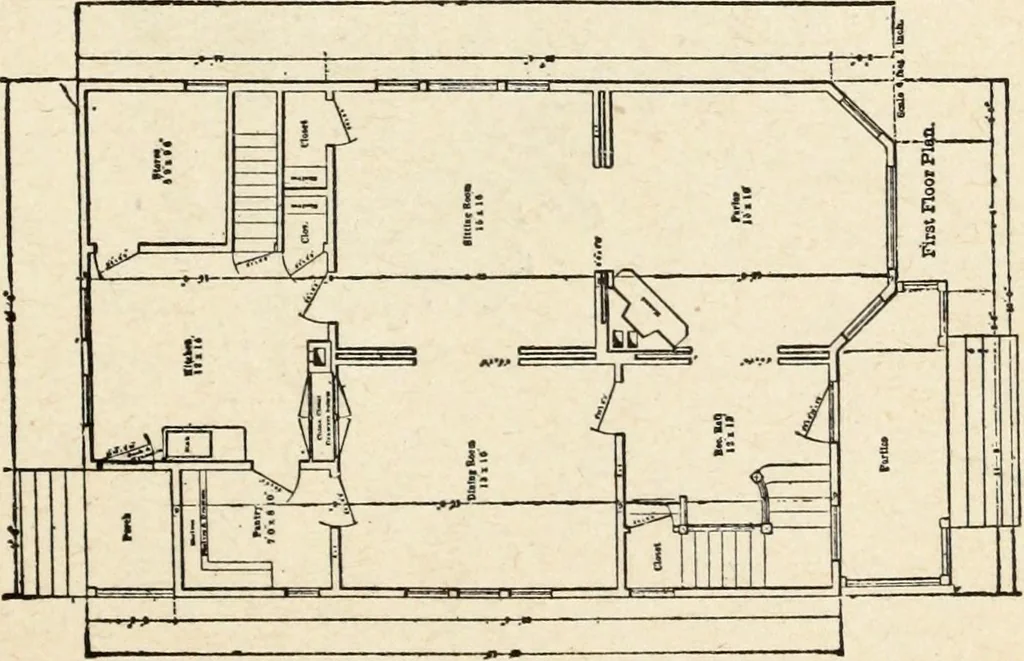 An illustration from Hodgson's low cost American homes; perspective views and floor plans of one hundred low and medium priced houses, 1905, leaf 206