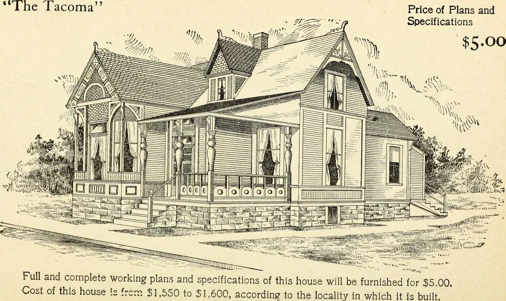 An illustration from Hodgson's low cost American homes; perspective views and floor plans of one hundred low and medium priced houses, 1905, leaf 219