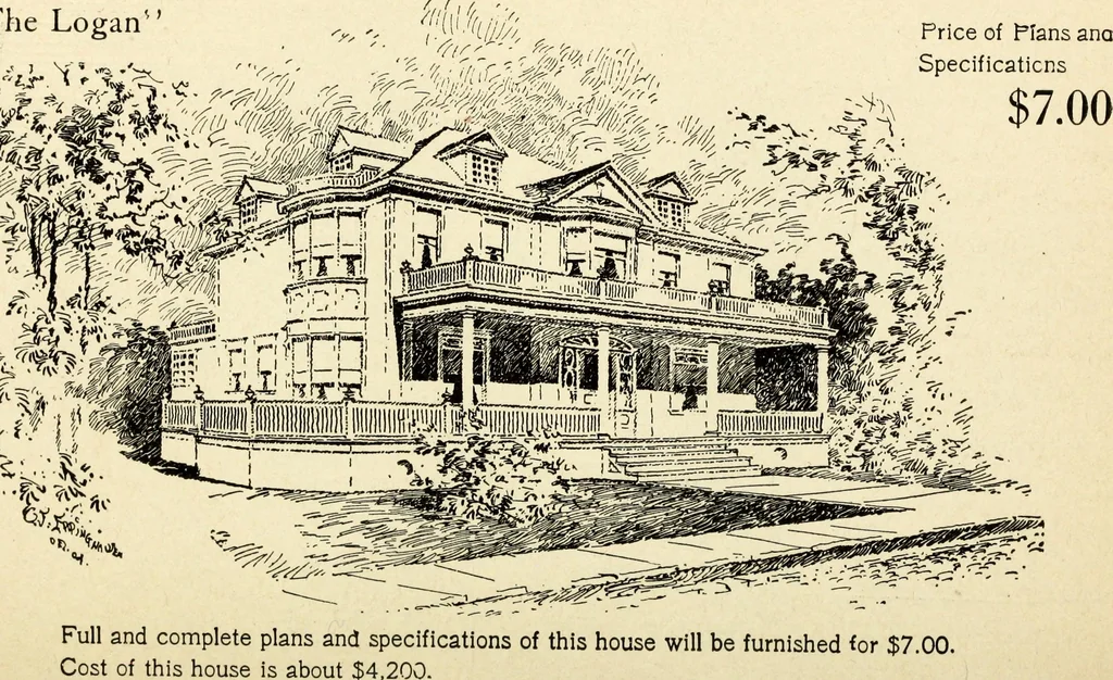 An illustration from Hodgson's low cost American homes; perspective views and floor plans of one hundred low and medium priced houses, 1905, leaf 227