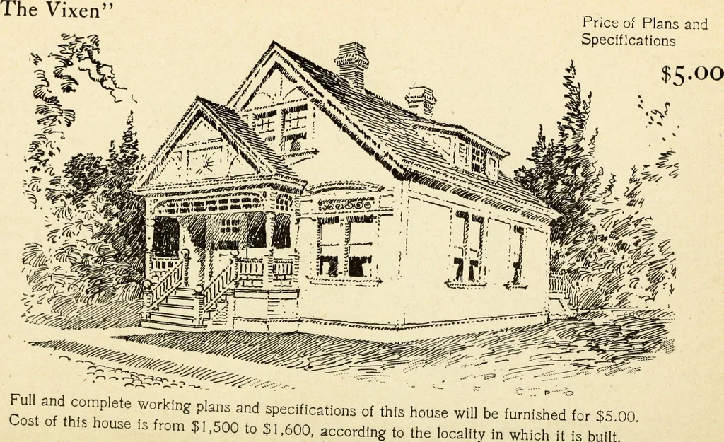 An illustration from Hodgson's low cost American homes; perspective views and floor plans of one hundred low and medium priced houses, 1905, leaf 235