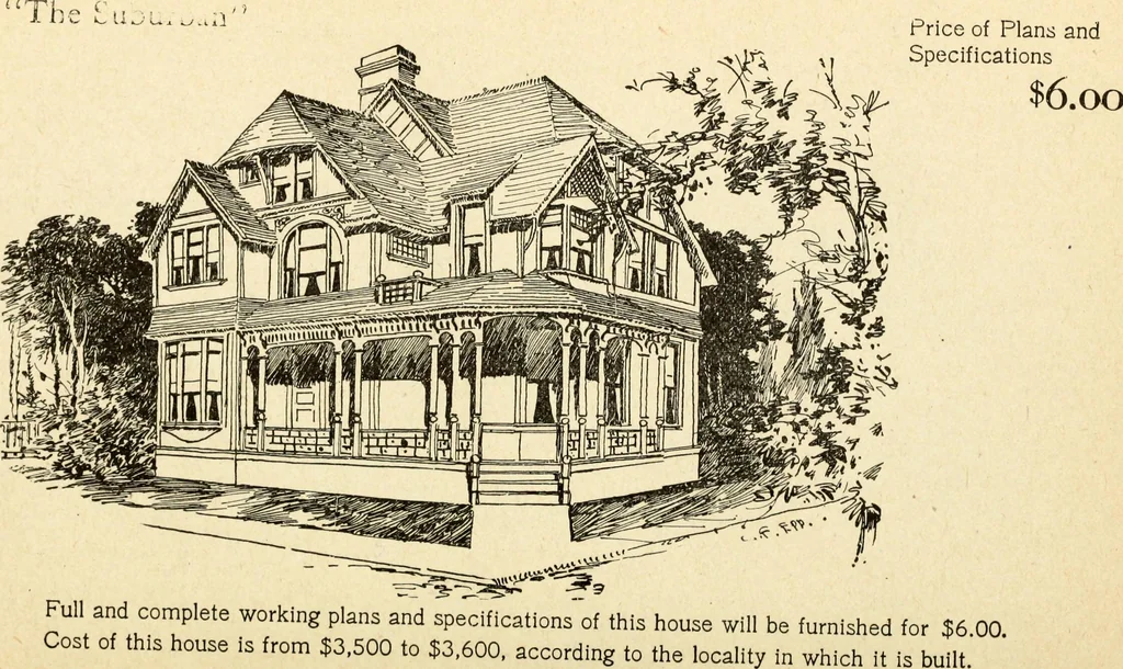 An illustration from Hodgson's low cost American homes; perspective views and floor plans of one hundred low and medium priced houses, 1905, leaf 237