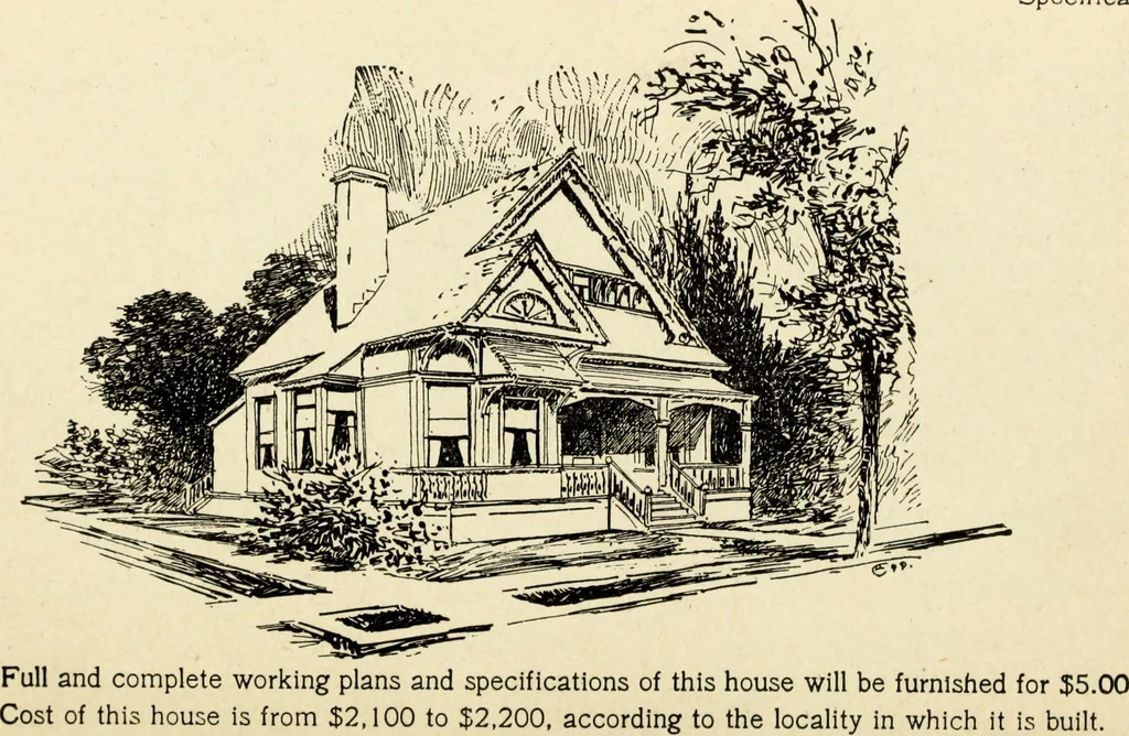 An illustration from Hodgson's low cost American homes; perspective views and floor plans of one hundred low and medium priced houses, 1905, leaf 33