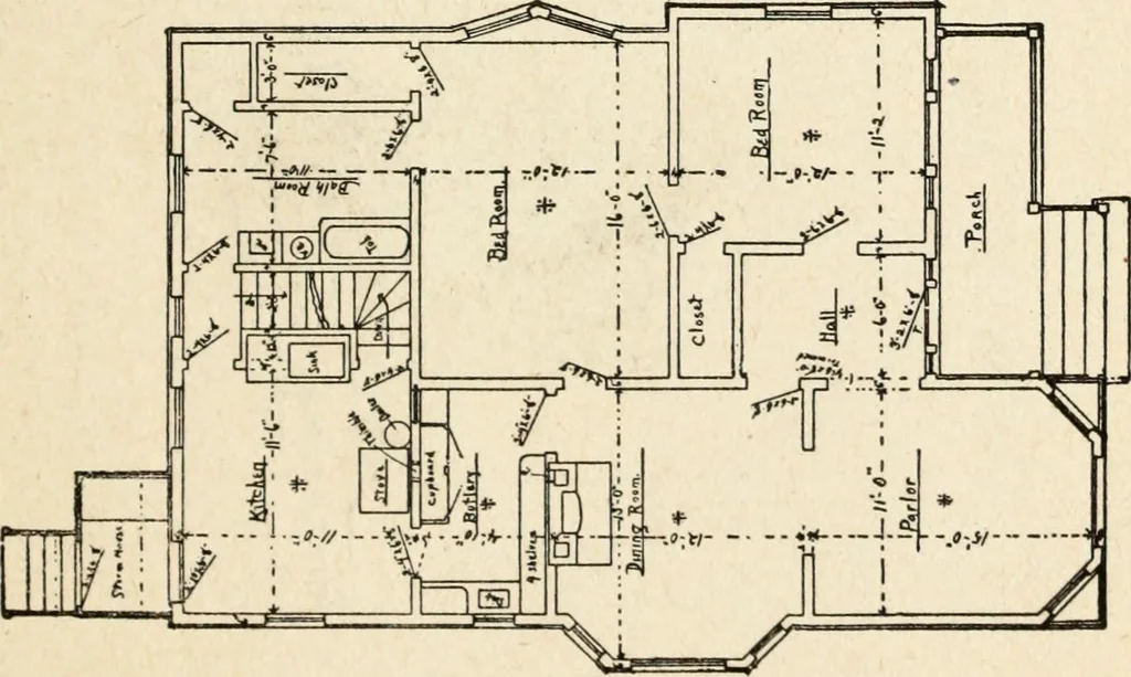 An illustration from Hodgson's low cost American homes; perspective views and floor plans of one hundred low and medium priced houses, 1905, leaf 34