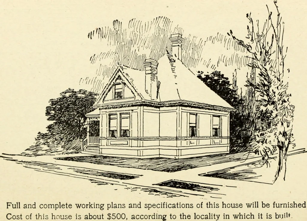 An illustration from Hodgson's low cost American homes; perspective views and floor plans of one hundred low and medium priced houses, 1905, leaf 35