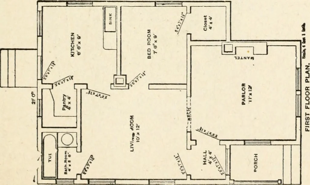 An illustration from Hodgson's low cost American homes; perspective views and floor plans of one hundred low and medium priced houses, 1905, leaf 36