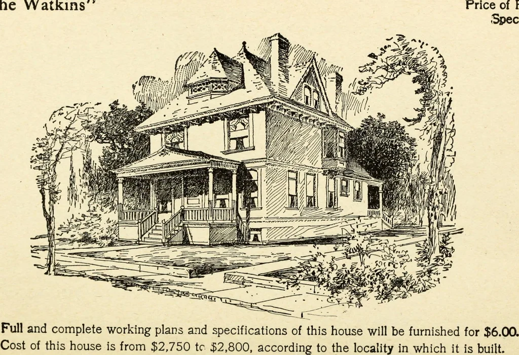 An illustration from Hodgson's low cost American homes; perspective views and floor plans of one hundred low and medium priced houses, 1905, leaf 37