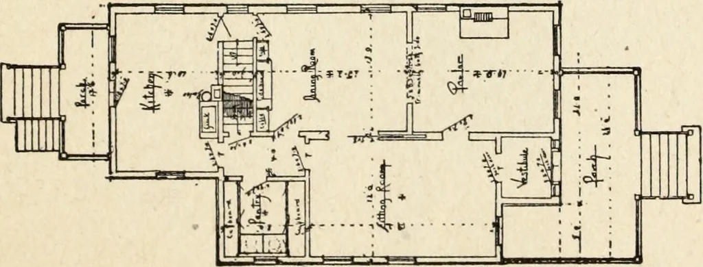 An illustration from Hodgson's low cost American homes; perspective views and floor plans of one hundred low and medium priced houses, 1905, leaf 38