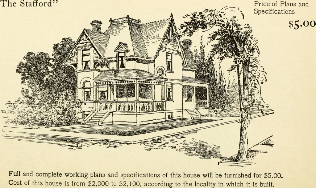 An illustration from Hodgson's low cost American homes; perspective views and floor plans of one hundred low and medium priced houses, 1905, leaf 39