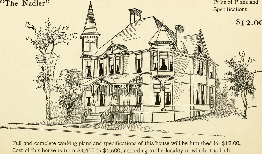 An illustration from Hodgson's low cost American homes; perspective views and floor plans of one hundred low and medium priced houses, 1905, leaf 43