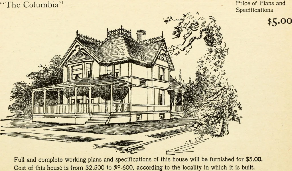 An illustration from Hodgson's low cost American homes; perspective views and floor plans of one hundred low and medium priced houses, 1905, leaf 45