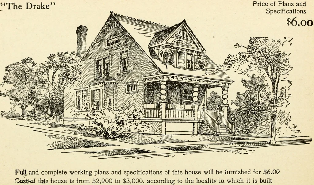 An illustration from Hodgson's low cost American homes; perspective views and floor plans of one hundred low and medium priced houses, 1905, leaf 47